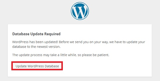 Wordpress database needs upgrading screen